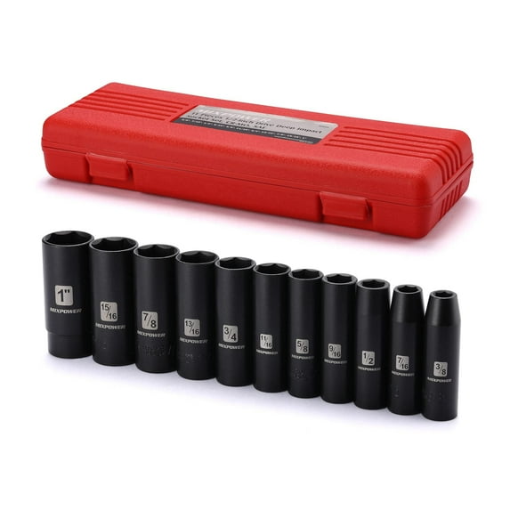 MIXPOWER 11 Pieces 1/2-Inch Drive Deep Impact Socket Set, 3/8-inch to 1 ...