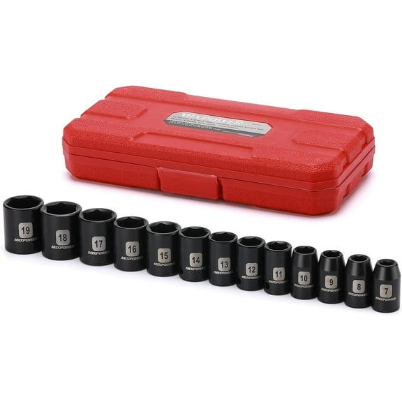 MIXPOWER 13 Pieces 3/8-Inch Drive Shallow Impact Socket Set
