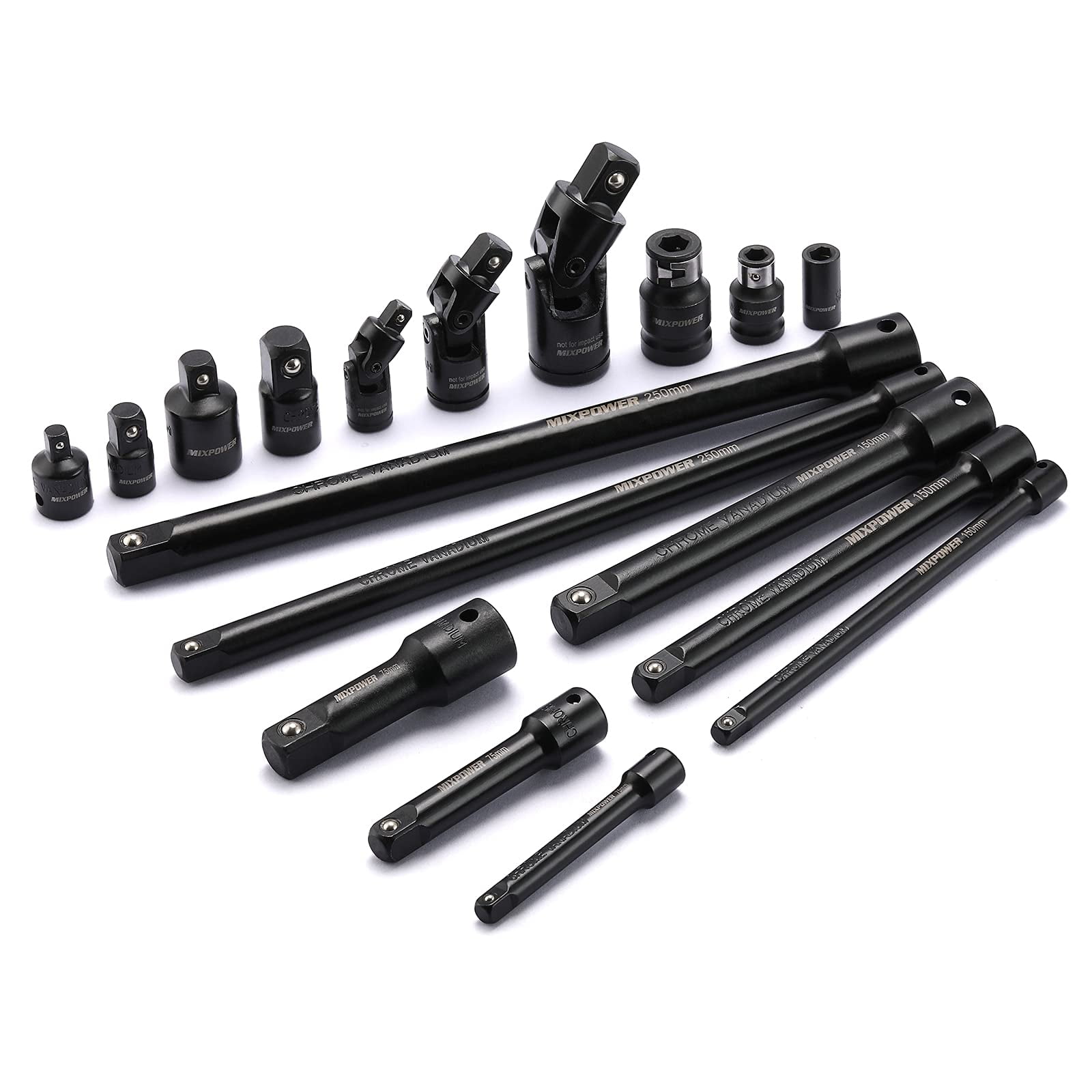 MIXPOWER 18 Pieces Drive Tool Accessory Set, CRV Steel with Black