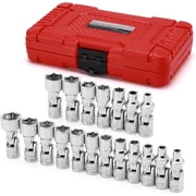 MIXPOWER 19-piece 1/4" Drive Universal Joint Socket Set, 6 Point, SAE & Metric, 5-15mm, 3/16"-9/16", Swivel Socket with Flexible Wobble, CR-V Impact Grade