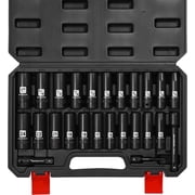MIXPOWER 25‑Piece 1/2‑Inch Drive Deep Impact Socket Set, CR‑V Steel, Metric & SAE with Extension Bars & Adapter