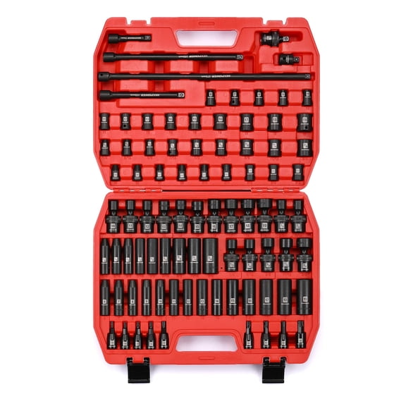 MIXPOWER 3/8'' Drive Master Impact Socket Set, 87-Piece Deep & Standard SAE and Metric,CR-MO, 1/4-Inch to 3/4-Inch and 6-19 mm, Impact Universal Sockets, Extension Bar & Adapter