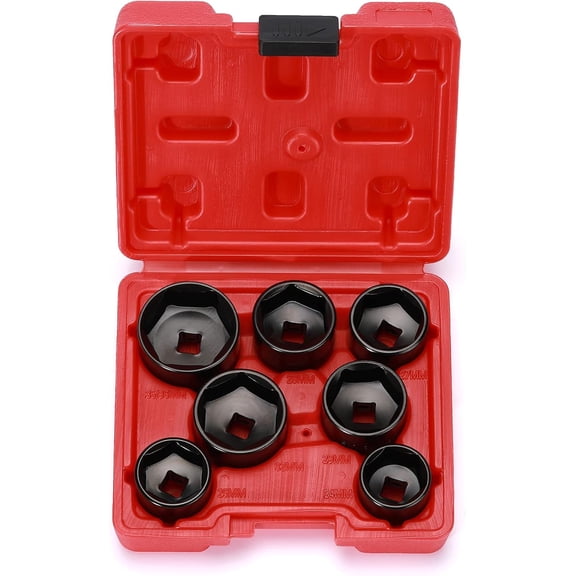 MIXPOWER 7 Pieces 3/8" Drive Low Profile Oil Filter Socket Set, 24mm, 25mm, 27mm, 28mm, 29mm, 32mm, 36mm, Oil Filter Cap Remover and Installer Tool Set