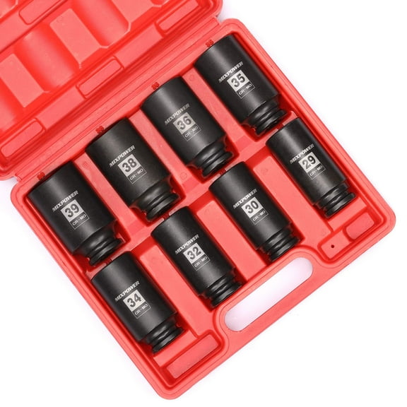 MIXPOWER 8-Piece 1/2-inch Drive Deep Impact Socket Set,12 Point, Metric, CR-MO, 29,30 32 34 35,36,38,39mm, Heavy Duty Impact Socket Set