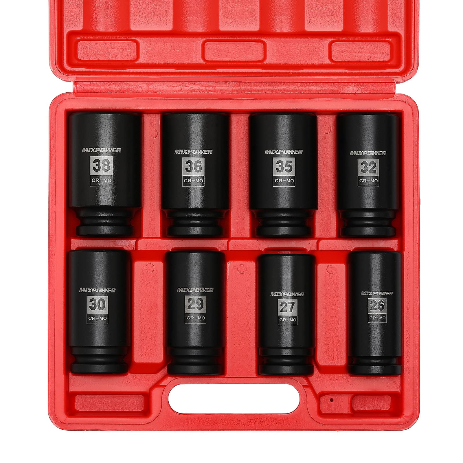 MIXPOWER 8Piece 3/4 inch Drive Deep Impact Socket Set, 6 Point, CRMO, Metric, Deep, 6 Point