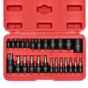 MIXPOWER 25 Piece Torx Bit and Socket Set, 13 Star Bits T8- T60 & 12 E-Torx Sockets E4-E22, Professional Grade Auto & Motorcycle Mechanic Set