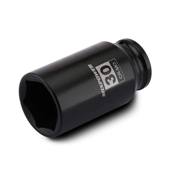 MIXPOWER PRO 1/2" Drive 30mm Deep Impact Socket, CR‑MO, Metric, 6‑Point Axle Nut Socket for Vehicle Axle Nut Removal