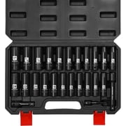 MIXPOWER PRO 25PCS 1/2" Drive Deep Impact Socket Set, 6-Point, Metric 12 to 24mm , SAE 3/8" to 1" , With Extension bars 3", 5" , Adapter 1/2"-1/4" , Cr-V Steel, with Sturdy Storage Case