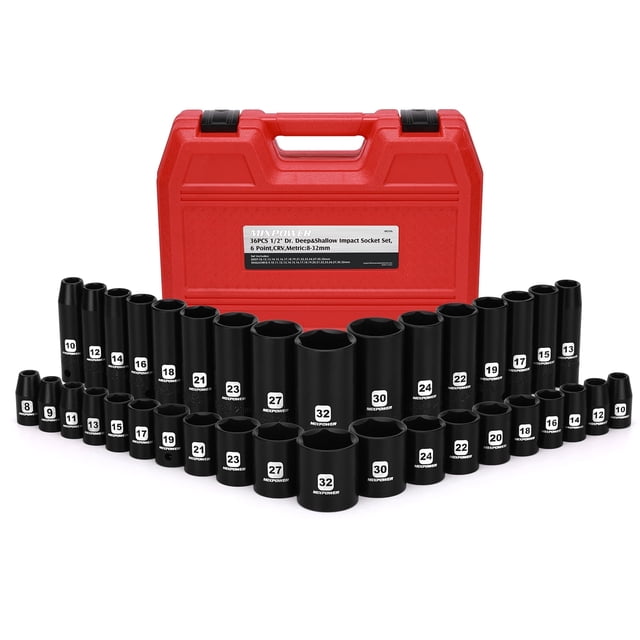 Shallow Scocket MIXPOWER PRO 36-Piece 1/2” Drive Metric Deep and Shallow Impact Socket ...