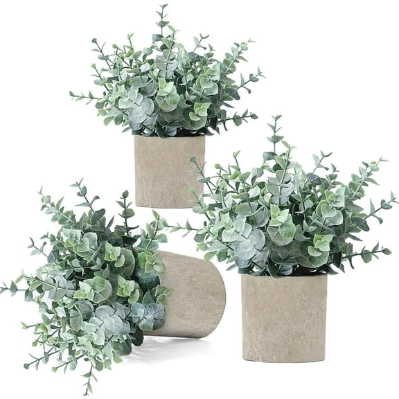 MIXROSE 3 Pack Eucalyptus Fake Plants in Pot, Artificial Plants Indoor Greenery Small Faux Plants for Bathroom Shelf Room Desk Home Office Coffee Table Farmhouse Decor