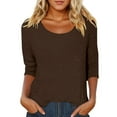 thumbnail image 1 of MIXUE Autumn Winter Solid Color Crew Neck Long Sleeve Slim Fit Fashion Casual Tshirts Streetwear,Brown,S, 1 of 4