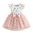thumbnail image 1 of MIXUE Baby Girls Casual Dresses Summer Butterfly Print Crew Neck Short Sleeve Bowknot Slim A Line Princess Dress Holiday Wear,Pink,9-12 Months, 1 of 7