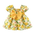 thumbnail image 1 of MIXUE Baby Girls Casual Dresses Summer Cute Floral Square Collar Short Sleeve Slim A Line Casual Dress Activewear,Yellow,6-12 Months, 1 of 4
