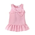 thumbnail image 1 of MIXUE Baby Girls Casual Dresses Summer Solid Color Crew Neck Bowknot Sleeveless Ruffled A Line Princess Dance Party Dress Outwear,Pink,9-12 Months, 1 of 9