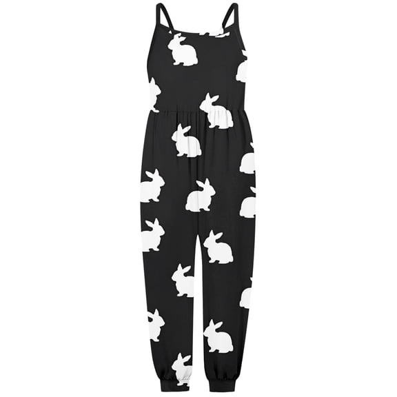 MIXUE Baby Girls Jumpsuits & Rompers Summer Rabbit Print Spaghetti Strap Sleeveless Overalls Bodysuits Activewear,Black,1-2 Years