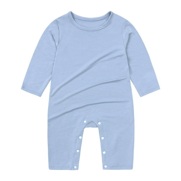 MIXUE Baby Girls Jumpsuits & Rompers Summer Solid Color Crew Neck Long Sleeve Bodysuits Pajamas Outwear,Blue,3-6 Months