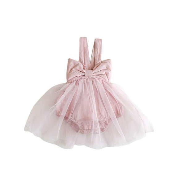 MIXUE Baby Girls Jumpsuits & Rompers Summer Solid Color Bowknot Strappy V Neck Sleeveless Bodysuits Sportwear,Pink,9-12 Months