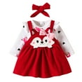 thumbnail image 1 of MIXUE Baby Girls Outfit Sets Summer Cartoon Print Crew Neck Long Sleeve Rompers Bowknot Suspenders Skirts With Headbands Outwear,Red,12-18 Months, 1 of 9