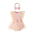 thumbnail image 1 of MIXUE Baby Girls Rompers Lace Sleeveless Floral Dress Headbands Set Bodysuits Sportwear,Pink,9-12 Months, 1 of 6
