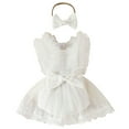 thumbnail image 1 of MIXUE Baby Girls Rompers Lace Sleeveless Ribbed Dress Headbands Set Bodysuits Holiday Wear,White,6-9 Months, 1 of 6