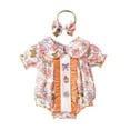 thumbnail image 1 of MIXUE Baby Girls Rompers Short Sleeve Floral Print Ruffles Bodysuits Outwear,Orange,6-12 Months, 1 of 6
