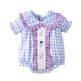 thumbnail image 1 of MIXUE Baby Girls Rompers Short Sleeve Floral Print Ruffles Bodysuits Sportwear,Purple,12-18 Months, 1 of 6