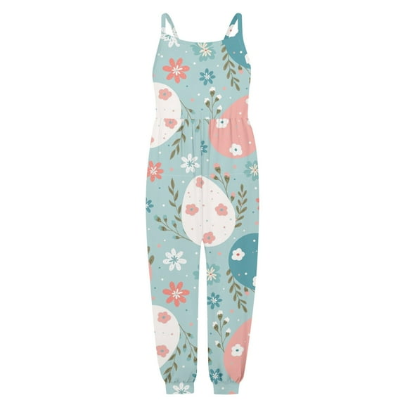 MIXUE Baby Girls Rompers Kids One-pieces Floral Cartoon Easter Bunny Strappy Sleeveless Playsuit Summer Bodysuits Sportwear,Green,1-2 Years