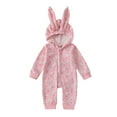 thumbnail image 1 of MIXUE Baby Girls Rompers Easter Bunny Long Sleeve Cartoon Print Hooded Bodysuits Streetwear,Pink,6-12 Months, 1 of 6