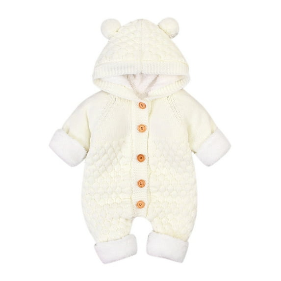MIXUE Baby Girls Rompers Newborn Infant Velvet solid color Hooded long sleeve Winter Warm Coat Knit Bodysuits Activewear,Beige,12-18 Months