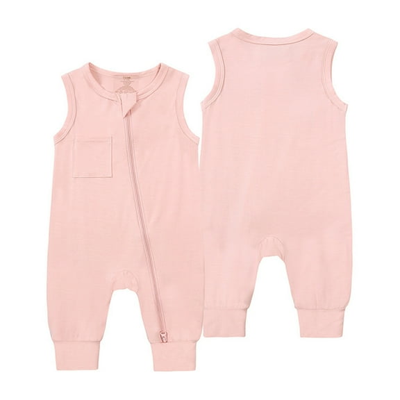 MIXUE Baby Girls Rompers Newborn Infant solid color Pajamas Zipper Sleeveless Bodysuits Daily-Wear,Pink,3-6 Months
