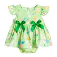 thumbnail image 1 of MIXUE Baby Girls Rompers Spring Summer Easter Full Print Flutter Sleeve Princess Dress Bodysuits With Bowknots Holiday Wear,Green,9-12 Months, 1 of 9