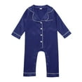 thumbnail image 1 of MIXUE Baby Girls Rompers solid color Newborn Infant Satin Silk Button Down Long Sleeve Pajamas Bodysuits Activewear,Blue,18-24 Months, 1 of 7