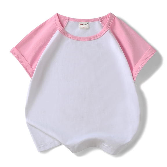 MIXUE Baby Girls Tops & T-Shirts Baseball Color Block Crew Neck Short Sleeve Tops Activewear,Pink,12-24 Months