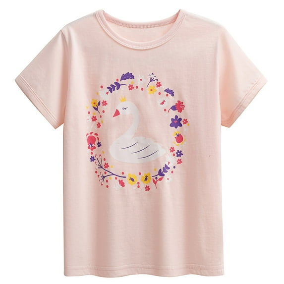 MIXUE Baby Girls Tops & T-Shirts Cute Cartoon Short Sleeve Baby Adorable Round Neck Everyday Pullover Tee Shirts Streetwear,Pink,18-24 Months