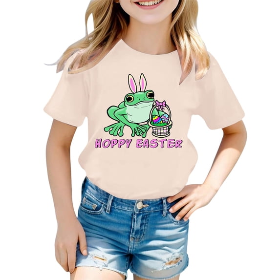 MIXUE Baby Girls Tops & T-Shirts Fashion Casual Letter Print Round Neck Short Sleeve Pullover T Shirts Daily-Wear,Beige,1-2 Years