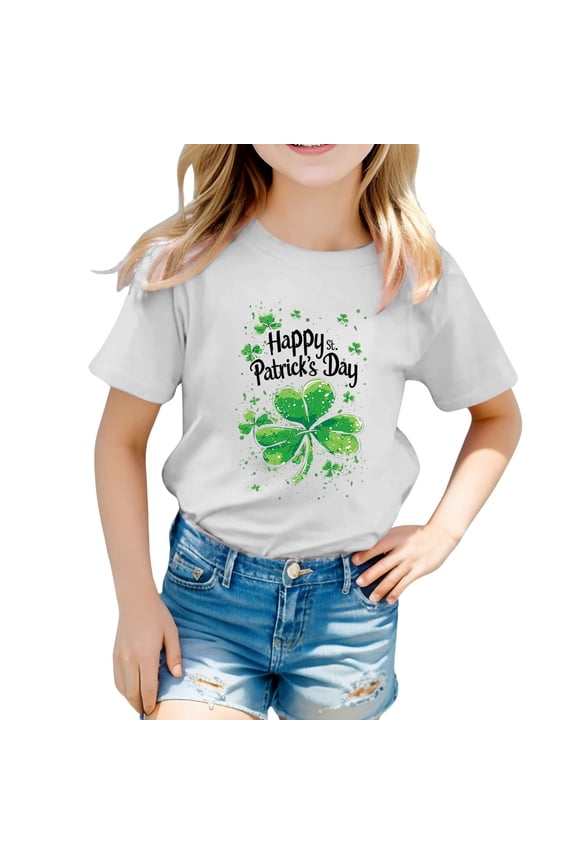 Baby Girls Tops & T-Shirts Kid Cute Saint Patrick'S Day Round Neck Short Sleeve Summer Casual Pullover T Shirts Daily-Wear,White,1-2 Years