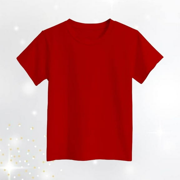 MIXUE Baby Girls Tops & T-Shirts Solid Color Crew Neck Short Sleeve Loose Fashion Tops Activewear,Red,18-24 Months