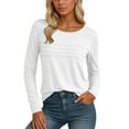 thumbnail image 1 of MIXUE Boho Tops For Women Autumn Winter Solid Color Round Neck Long Sleeve Casual Basic Pullover Shirts For Women T Shirts Holiday Wear,White,L, 1 of 5
