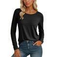 thumbnail image 1 of MIXUE Boho Tops For Women Autumn Winter Solid Color Round Neck Long Sleeve Casual Basic Pullover Shirts For Women Tshirts Streetwear,Black,XL, 1 of 5