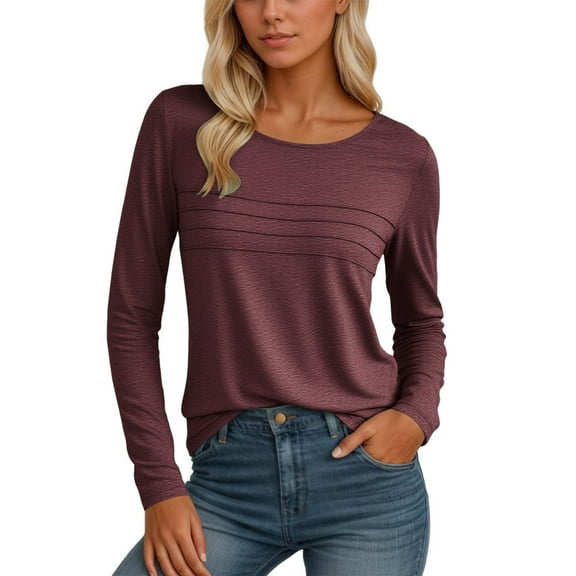 MIXUE Boho Tops For Women Autumn Winter Solid Color Round Neck Long Sleeve Casual Basic Soft Pullover Shirts For Women Tshirts Outwear,Red,XL