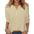 thumbnail image 1 of MIXUE Boho Tops For Women Autumn Winter Solid Color V Neck Button Short Sleeve Loose Fit Casual Tshirts Outwear,Beige,S, 1 of 7