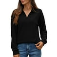 thumbnail image 1 of MIXUE Boho Tops For Women Autumn Winter Solid Color V Neck Lapel Long Sleeve Casual Basic Pullover Shirts For Women T Shirts Daily-Wear,Black,L, 1 of 7