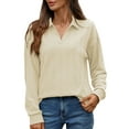 thumbnail image 1 of MIXUE Boho Tops For Women Autumn Winter Solid Color V Neck Lapel Long Sleeve Casual Basic Pullover Shirts For Women Tshirts Streetwear,Beige,M, 1 of 7