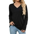 thumbnail image 1 of MIXUE Boho Tops For Women Autumn Winter Solid Color V Neck Long Sleeve Casual Basic Soft Pullover Shirts For Women Tshirts Outwear,Black,XXL, 1 of 6