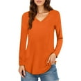 thumbnail image 1 of MIXUE Boho Tops For Women Autumn Winter Solid Color V Neck Long Sleeve Slim Fit Pullover Shirts For Women Tshirts Outwear,Orange,XXXXXL, 1 of 5