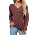 thumbnail image 1 of MIXUE Boho Tops For Women Autumn Winter Solid Color V Neck Long Sleeve Soft Casual Basic Pullover Shirts For Women T Shirts Daily-Wear,Red,XL, 1 of 7