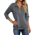 thumbnail image 1 of MIXUE Boho Tops For Women Autumn Winter Solid Color V Neck Zipper Long Sleeve Slim Casual Business Tunic Tee Shirts Daily-Wear,Gray,XXL, 1 of 5