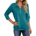 thumbnail image 1 of MIXUE Boho Tops For Women Autumn Winter Solid Color V Neck Zipper Long Sleeve Slim Casual Business Tunic Tee Shirts Holiday Wear,Green,M, 1 of 5