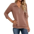 thumbnail image 1 of MIXUE Boho Tops For Women Autumn Winter Solid Color V Neck Zipper Long Sleeve Slim Casual Business Tunic Tee Shirts Sportswear,Gold,L, 1 of 5