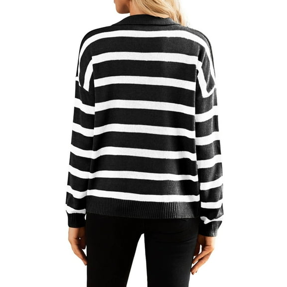 MIXUE Boho Tops For Women Autumn Winter Striped Print Round Neck Long Sleeve Casual Tshirts Outwear,Black,M